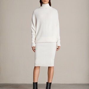AllSaints Cream Ridley Wool Cashmere Sweater Dress - Large